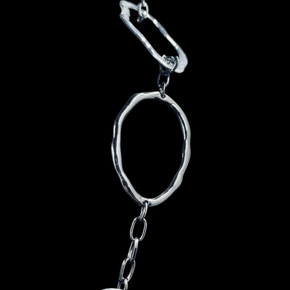 Chicos Long Silver Abstract Link Necklace Statement Chain Boho Jewelry Gift - Picture 4 of 6